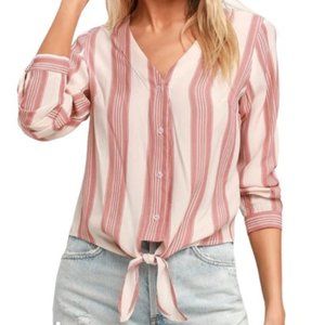 Lulu's Cole Valley Blush Striped Tie-Front Top - XS